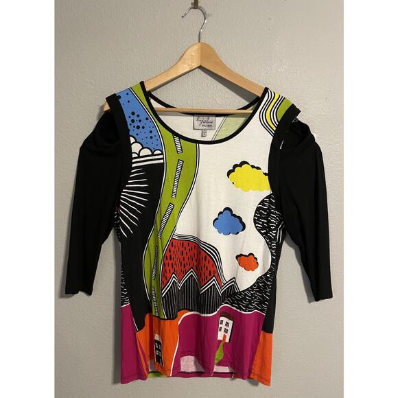 Lynn Ritchie Womens Top Size XL Colorful Outdoor Road Map Print Artsy Wacky - Picture 1 of 8